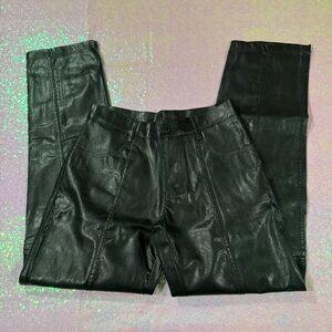 black faux leather straight leg trousers